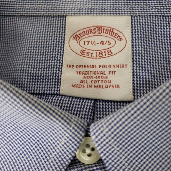 Brooks Brothers Button Up Shirt Mens 17.5 4/5 Long Sleeve Blue Check Cotton - Picture 10 of 13